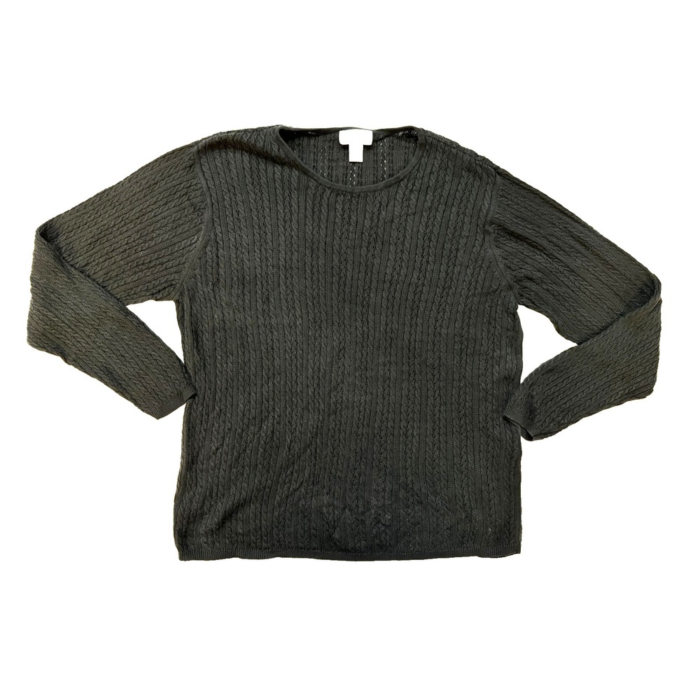 Vintage 90s Talbots Sweater Womens XL Black Cable Knit Pointelle Long Sleeve
